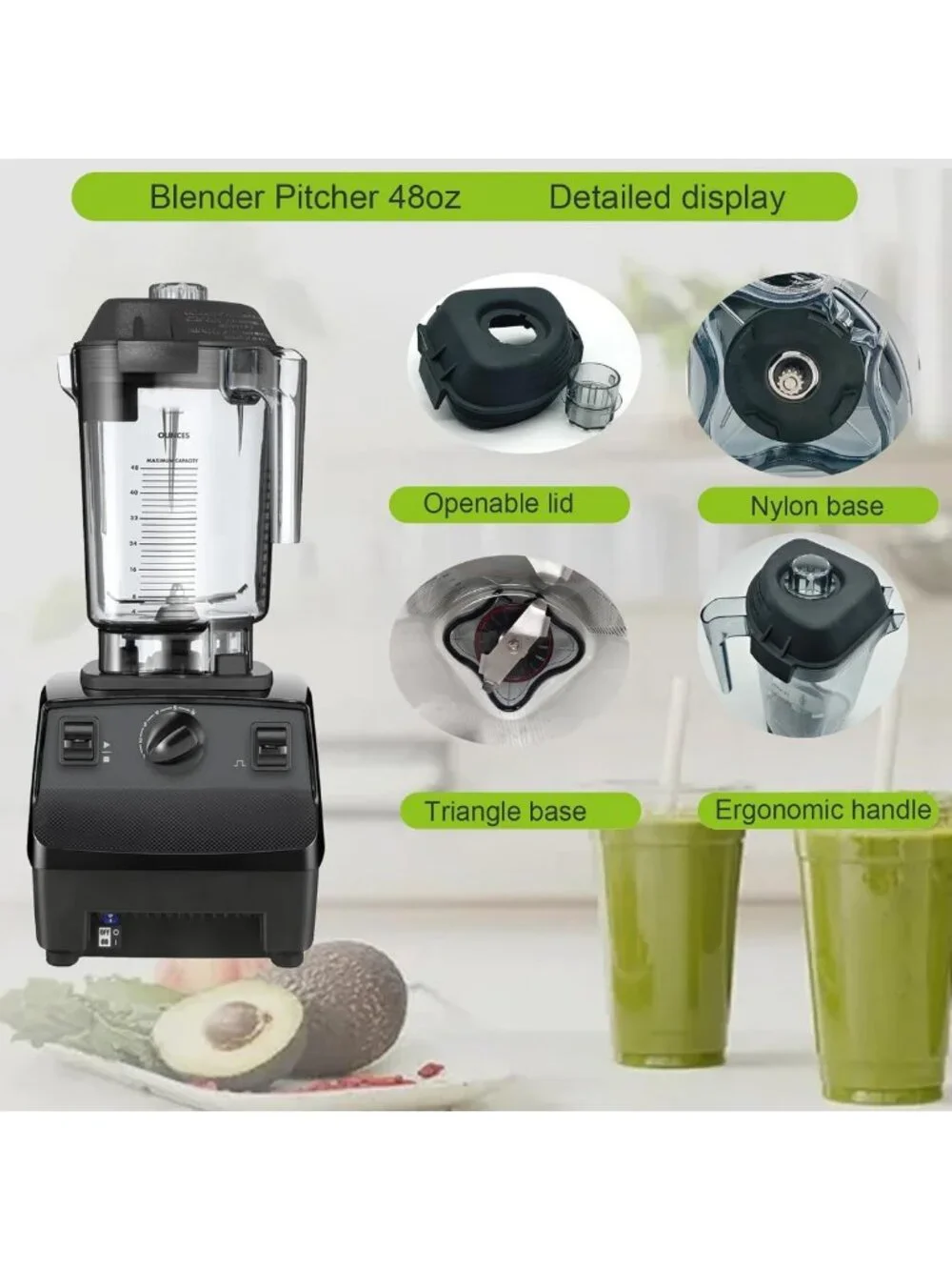 48oz Blender Pitcher Container Jar - Compatible, Durable, 5-Year Warranty